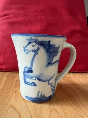 Blue and White Ceramic Horse Pitcher - Artful Farmhouse Accent